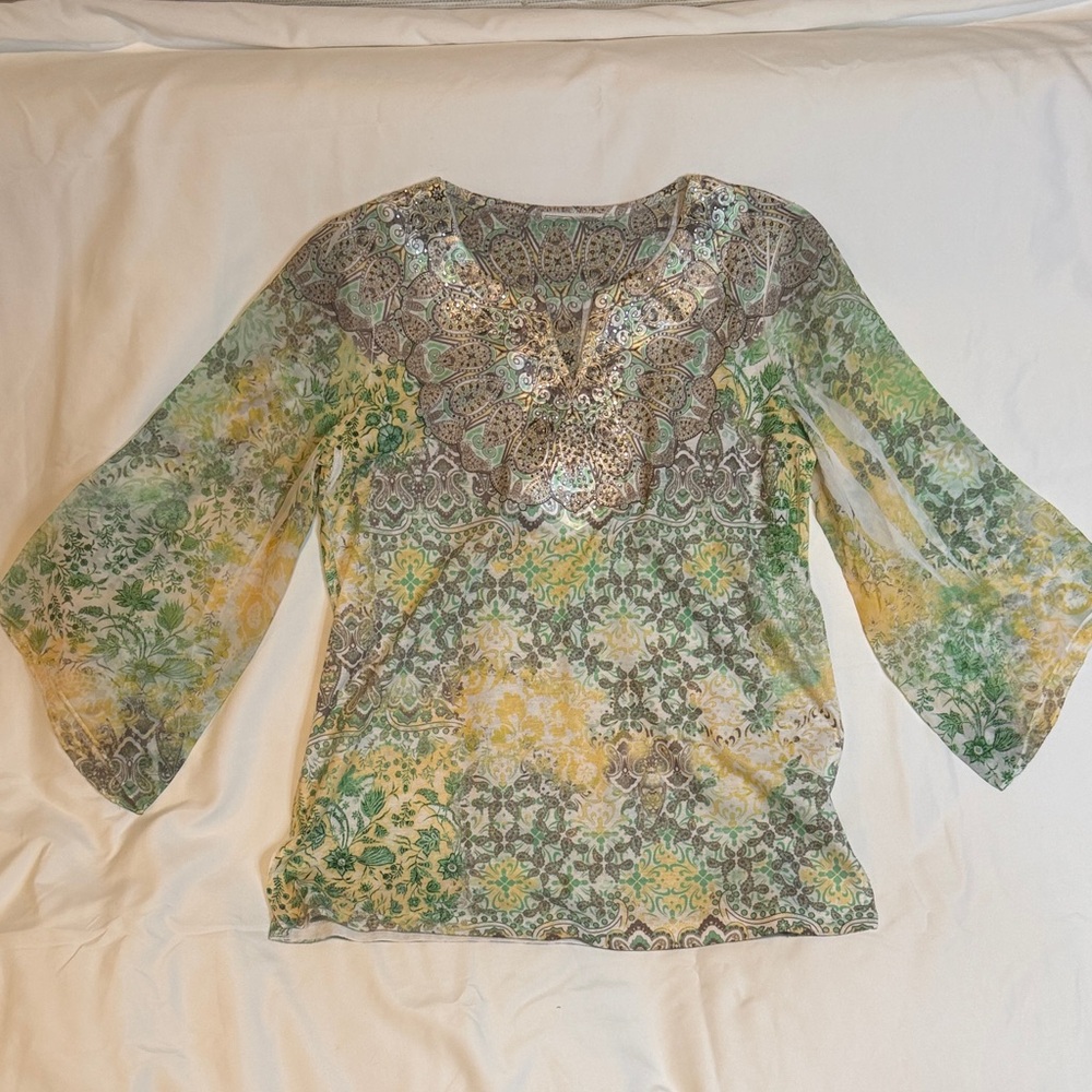 Floral Green and Yellow Women's Top